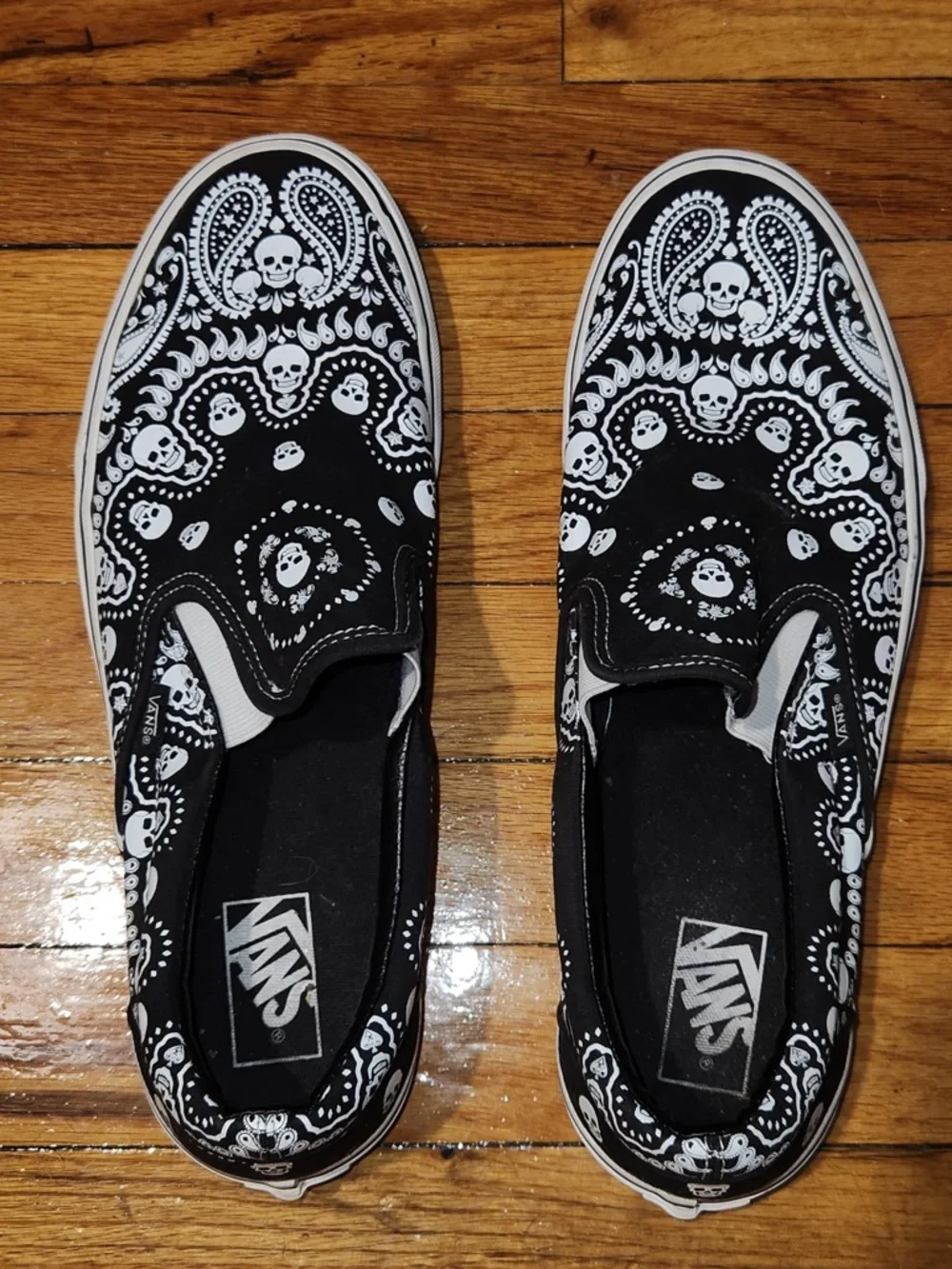 Vans Black & White Skull Bandana Slip-On Shoes